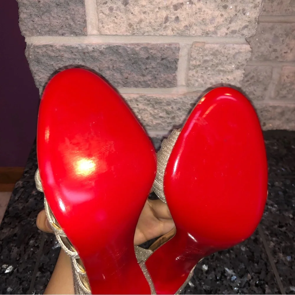 Christian Louboutin Metallic Norina 120 Glitter Sandal Heels - Picture 10 of 10